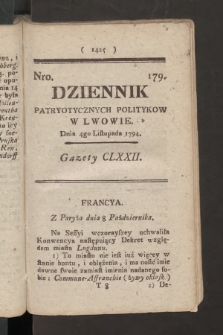 Dziennik Patryotycznych Politykow we Lwowie. 1794, nr 179