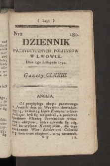 Dziennik Patryotycznych Politykow we Lwowie. 1794, nr 180