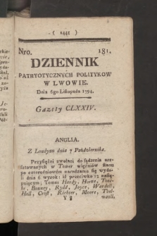 Dziennik Patryotycznych Politykow we Lwowie. 1794, nr 181