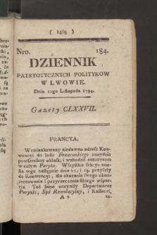 Dziennik Patryotycznych Politykow we Lwowie. 1794, nr 184