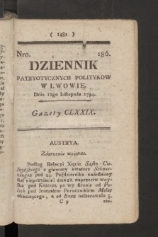 Dziennik Patryotycznych Politykow we Lwowie. 1794, nr 186