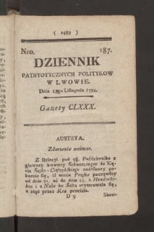 Dziennik Patryotycznych Politykow we Lwowie. 1794, nr 187