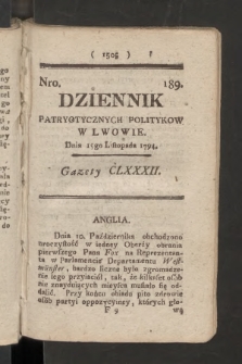 Dziennik Patryotycznych Politykow we Lwowie. 1794, nr 189