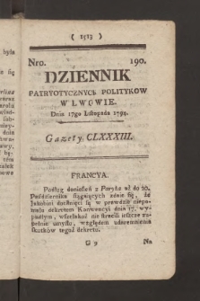 Dziennik Patryotycznych Politykow we Lwowie. 1794, nr 190