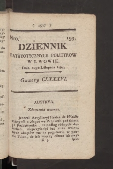 Dziennik Patryotycznych Politykow we Lwowie. 1794, nr 193