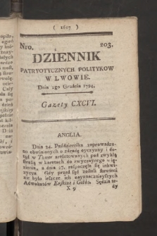 Dziennik Patryotycznych Politykow we Lwowie. 1794, nr 203