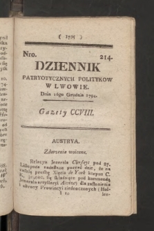 Dziennik Patryotycznych Politykow we Lwowie. 1794, nr 214