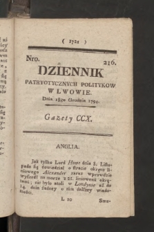 Dziennik Patryotycznych Politykow we Lwowie. 1794, nr 216