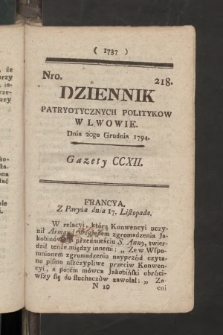 Dziennik Patryotycznych Politykow we Lwowie. 1794, nr 218