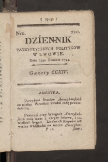 Dziennik Patryotycznych Politykow we Lwowie. 1794, nr 220