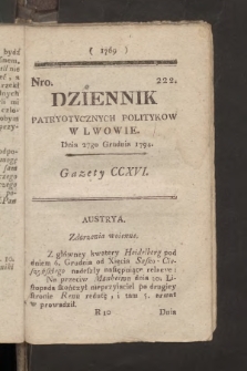 Dziennik Patryotycznych Politykow we Lwowie. 1794, nr 222