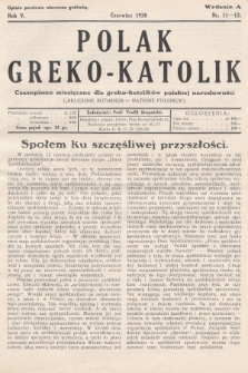 Polak Greko - Katolik : czasopismo miesięczne dla greko-katolików polskiej narodowości. 1938, nr 11-12 (Wydanie A)