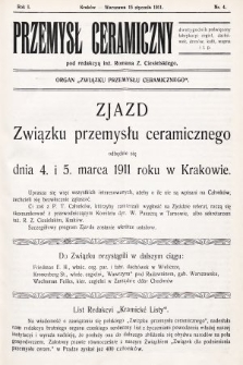 Przemysł Ceramiczny : organ „Związku Przemysłu Ceramicznego”. 1911, nr 4