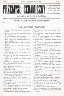 Przemysł Ceramiczny : organ „Związku Przemysłu Ceramicznego”. 1911, nr 8