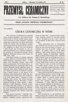 Przemysł Ceramiczny : organ „Związku Przemysłu Ceramicznego”. 1911, nr 20