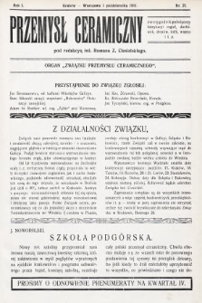 Przemysł Ceramiczny : organ „Związku Przemysłu Ceramicznego”. 1911, nr 21