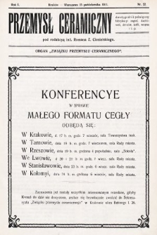 Przemysł Ceramiczny : organ „Związku Przemysłu Ceramicznego”. 1911, nr 22