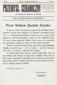 Przemysł Ceramiczny : organ „Związku Przemysłu Ceramicznego”. 1911, nr 25