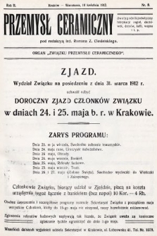 Przemysł Ceramiczny : organ „Związku Przemysłu Ceramicznego”. 1912, nr 6