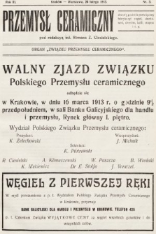 Przemysł Ceramiczny : organ „Związku Przemysłu Ceramicznego”. 1913, nr 3