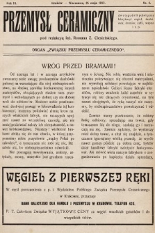 Przemysł Ceramiczny : organ „Związku Przemysłu Ceramicznego”. 1913, nr 6