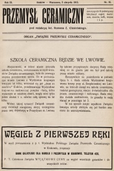 Przemysł Ceramiczny : organ „Związku Przemysłu Ceramicznego”. 1913, nr 10