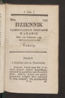 Dziennik Patryotycznych Politykow we Lwowie. 1795, nr 257