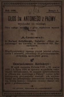 Głos Św. Antoniego z Padwy. 1896/1897, nr 1