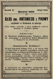Głos Św. Antoniego z Padwy. 1898, nr 8