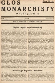 Głos Monarchisty : miesięcznik. 1937, nr 8