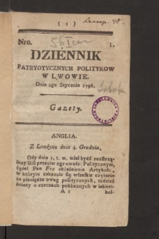 Dziennik Patryotycznych Politykow we Lwowie. 1796, nr 1