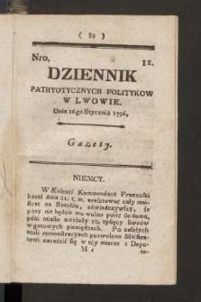 Dziennik Patryotycznych Politykow we Lwowie. 1796, nr 12