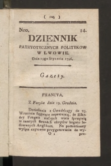 Dziennik Patryotycznych Politykow we Lwowie. 1796, nr 14