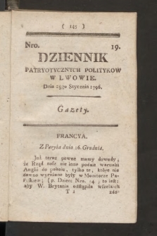 Dziennik Patryotycznych Politykow we Lwowie. 1796, nr 19