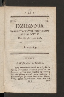Dziennik Patryotycznych Politykow we Lwowie. 1796, nr 22