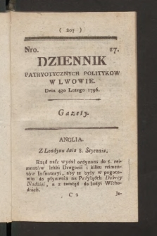 Dziennik Patryotycznych Politykow we Lwowie. 1796, nr 27