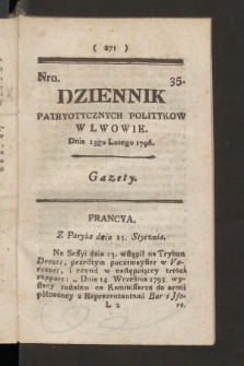 Dziennik Patryotycznych Politykow we Lwowie. 1796, nr 35