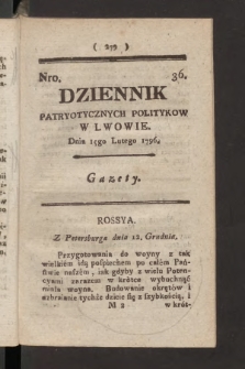 Dziennik Patryotycznych Politykow we Lwowie. 1796, nr 36