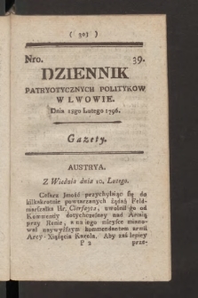 Dziennik Patryotycznych Politykow we Lwowie. 1796, nr 39