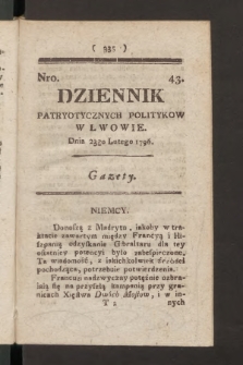 Dziennik Patryotycznych Politykow we Lwowie. 1796, nr 43