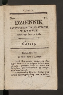 Dziennik Patryotycznych Politykow we Lwowie. 1796, nr 44