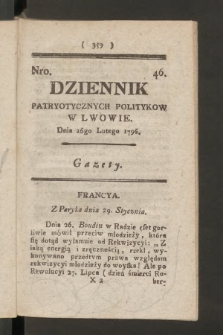 Dziennik Patryotycznych Politykow we Lwowie. 1796, nr 46