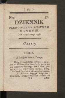 Dziennik Patryotycznych Politykow we Lwowie. 1796, nr 47