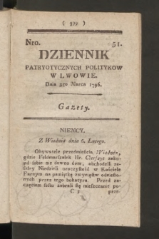 Dziennik Patryotycznych Politykow we Lwowie. 1796, nr 51