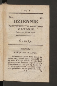 Dziennik Patryotycznych Politykow we Lwowie. 1796, nr 54