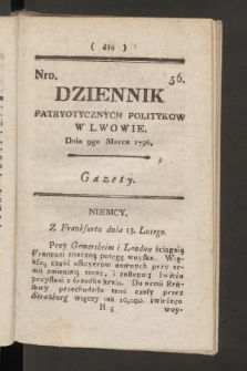 Dziennik Patryotycznych Politykow we Lwowie. 1796, nr 56