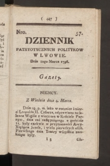 Dziennik Patryotycznych Politykow we Lwowie. 1796, nr 57