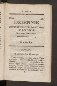 Dziennik Patryotycznych Politykow we Lwowie. 1796, nr 58