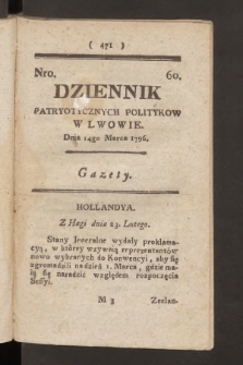Dziennik Patryotycznych Politykow we Lwowie. 1796, nr 60