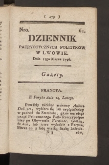 Dziennik Patryotycznych Politykow we Lwowie. 1796, nr 61